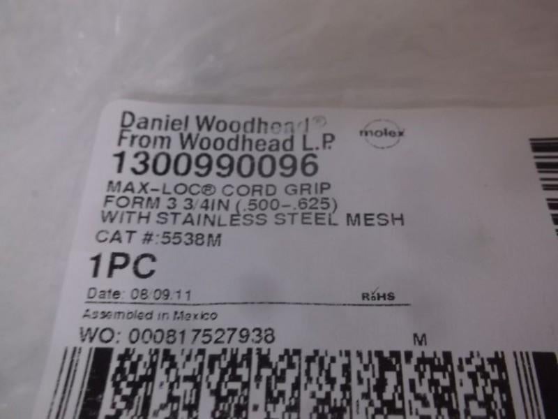 DANIEL WOODHEAD 5538M MAX-LOC CORD GRIP W/SS MESH  NSNP IN A BAG