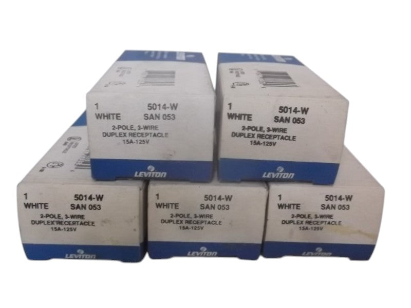 LOT OF 5 LEVITON 5014-W 2 POLE DUPLEX RECEPTACLE NSMP