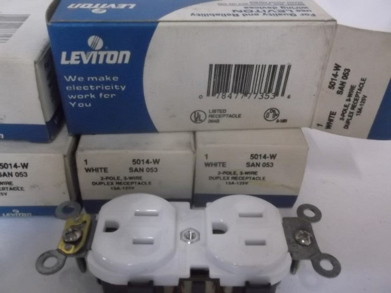 LOT OF 5 LEVITON 5014-W 2 POLE DUPLEX RECEPTACLE NSMP