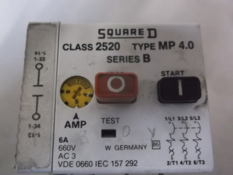 SQUARE D 2520-MP4.0 MOTOR PROTECTIVE SWITCH 660VAC 6AMP  UNMP