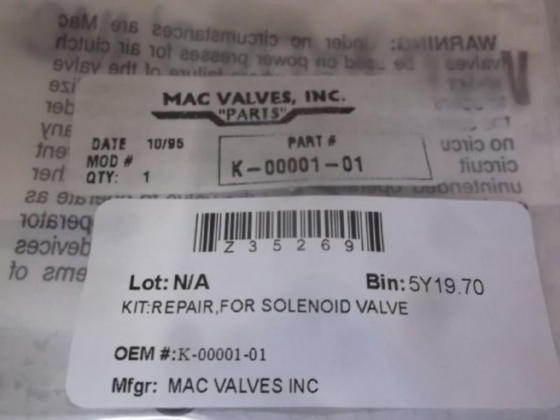 MAC VALVES K-00001-01 SOLENOID VALVE REPAIR KIT  FACTORY BAG
