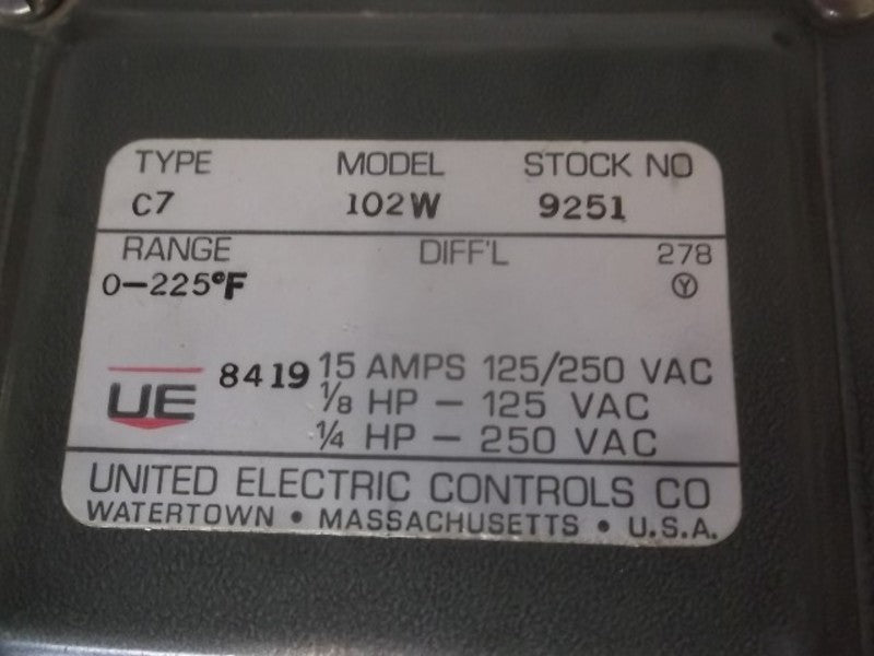 UNITED ELECTRIC C7-102W-9251 PRESSURE SWITCH  UNMP