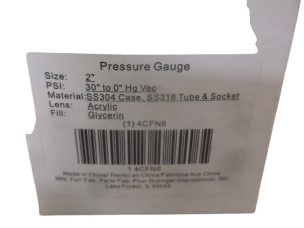4CFN6 PRESSURE GAUGE 2" 30" TO 0" HG VAC  NSMP