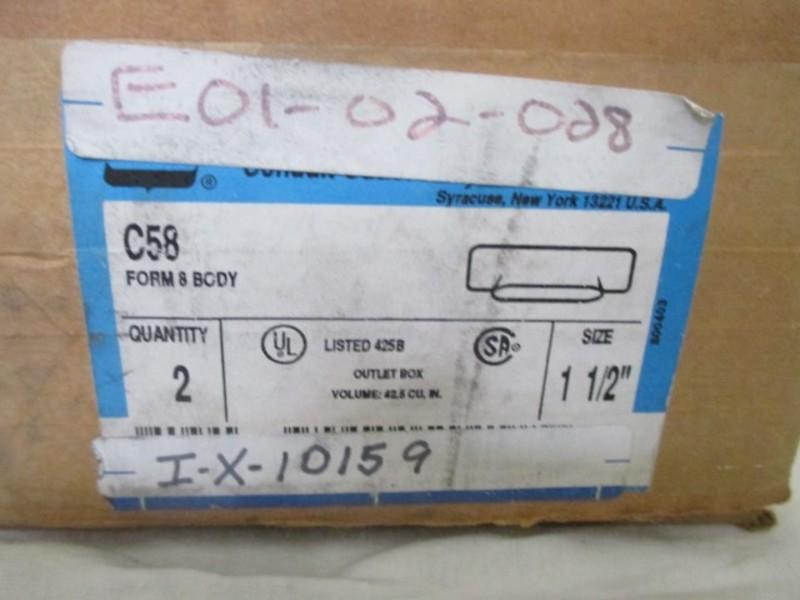 LOT OF 2 CROUSE-HINDS C58 CONDUIT OUTLET BODY 1.5" NSMP