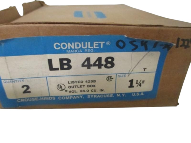 LOT OF 2 CROUSE-HINDS LB-448 CONDUIT BODY 1-1/4" NSMP
