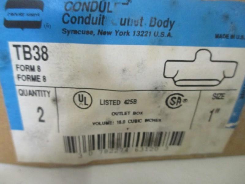 LOT OF 2 CROUSE-HINDS TB38 CONDUIT OUTLET BODY 1" NSMP