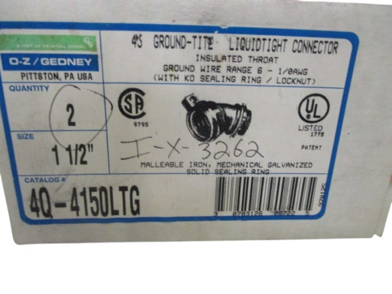 LOT OF 2 O-Z/GEDNEY 4Q-4150LTG 1-1/2" LIQUIDTIGHT CONNECTOR NSMP