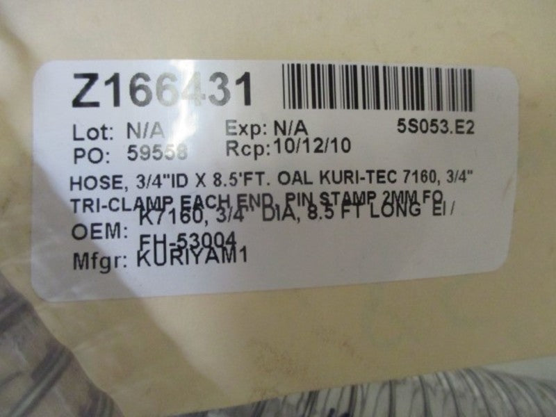 KURIYAM FH-53004 HOSE 3/4" ID X 8.5'  3/4" TRI-CLAMP  NSNP