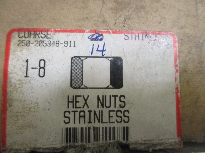 LOT OF 14 COARSE 250-205348-911 SS HEX NUTS 1-8 NSMP