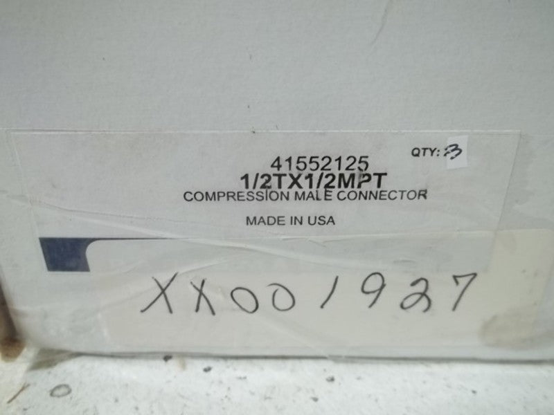 LOT OF 3 PARTSMASTER 41552125 1/2TX1/2MPT COMPRESSION MALE CONNECTORNSMP