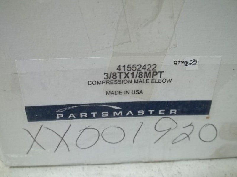 LOT OF 23 PARTSMASTER 41552422 3/8TX1/8MPT COMPRESSION MALE ELBOWNSMP