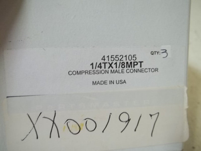 LOT OF 3 PARTSMASTER 41552105 1/4TX1/8MPT COMPRESSION MALE CONNECTORNSMP