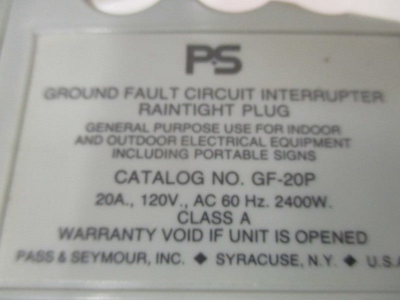 PASS & SEYMOUR GF20-P CIRCUIT INTERRUPTER PLUG GROUND FAULT  NSMP