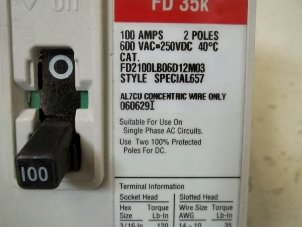 CUTLER HAMMER FD2100LB06D12M03 CIRCUIT BREAKER  UNMP