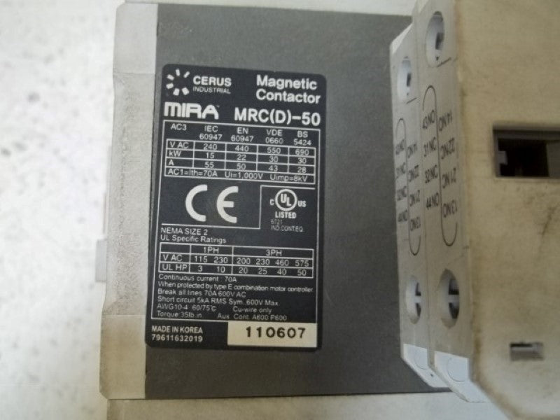 CERUS MRC(D)-50 W/UA-1 MAGNETIC CONTACTOR W/AUXILIARY CONTACT 120V  UNMP
