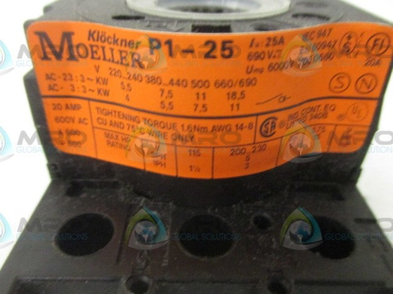 KLOCKNER MOELLER P1-25 DISCONNECT SWITCH  NSNP