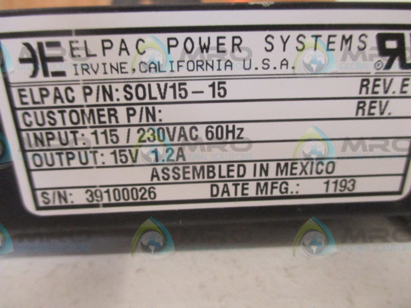 ELPAC SOLV15-15 POWER SUPPLY 15V  NSMP
