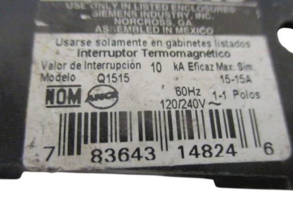 SIEMENS Q1515 CIRCUIT BREAKER 15A  UNMP