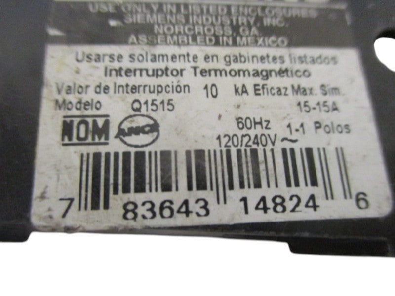 SIEMENS Q1515 CIRCUIT BREAKER 15A  UNMP