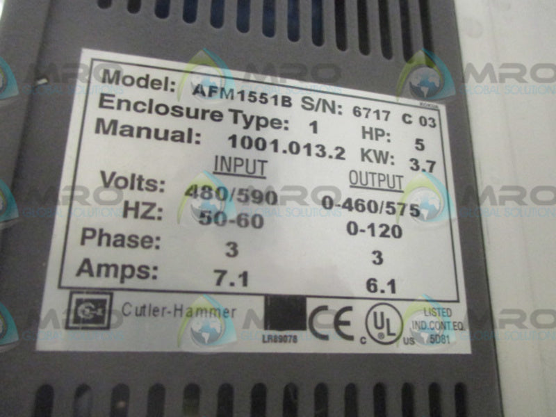 CUTLER HAMMER AFM1551B ADJUSTABLE FREQUENCY DRIVE AFM 10  NSNP