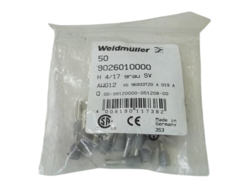 LOT OF 250 WEIDMULLER 9026010000 H4/17 GRAU SV NSNP IN A BAG