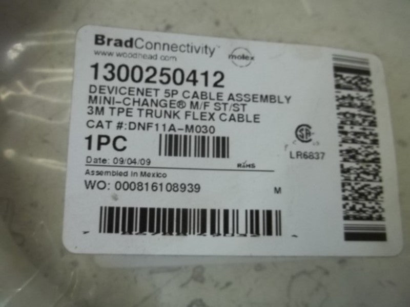 BRAD CONNECTIVITY DNF11A-M030 (1300250412) 5P CABLE  NSMP
