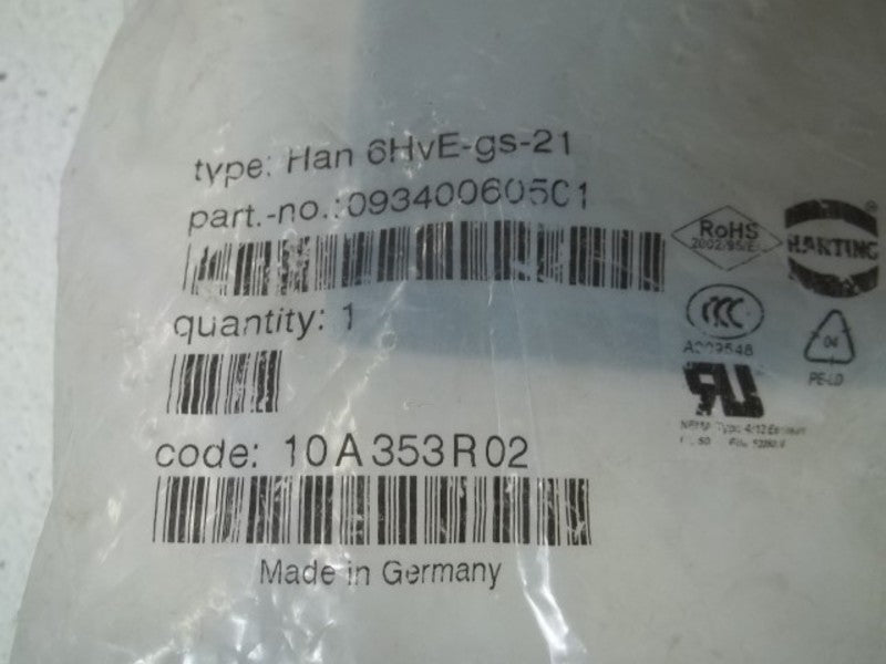 HARTING HAN6HVE-GS-21 CONNECTOR HOOD  NSMP