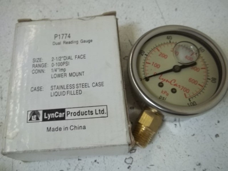LYNCAR P1774 LIQUID FILLED GAUGE 0-100 PSI  NSMP