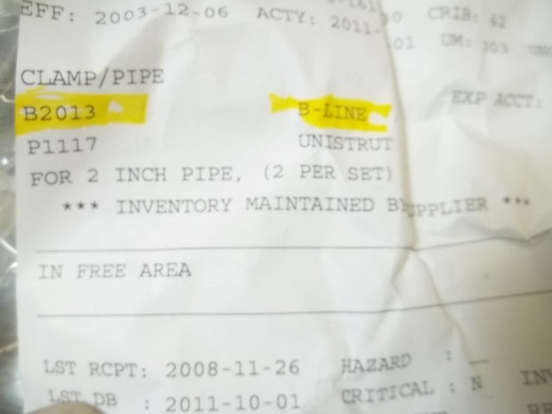 B-LINE B2013 2" CLAMP/PIPE (2 PER SET)  NSNP