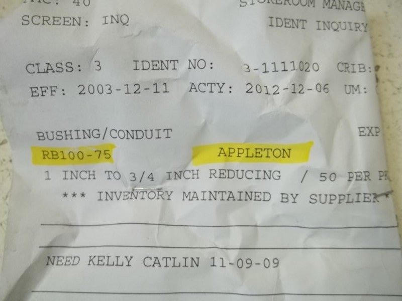 LOT OF 8 APPLETON RB100-75 1-3/4" CONDUIT BUSHING NSNP
