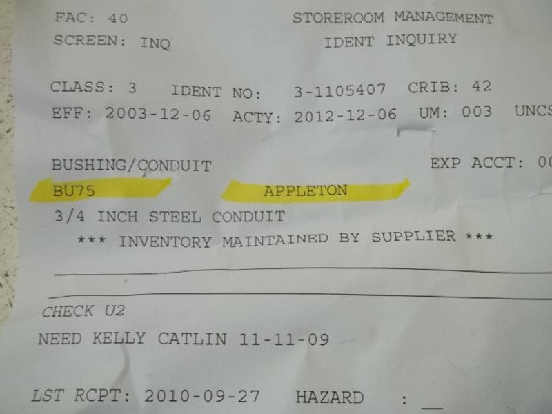 LOT OF 5 APPLETON BU75 3/4" CONDUIT BUSHING