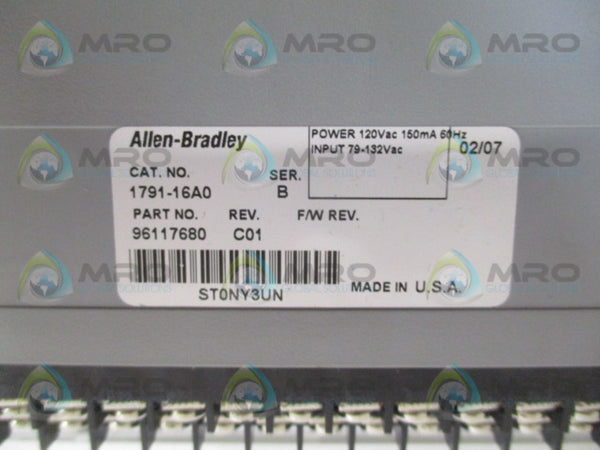 ALLEN BRADLEY 1791-16A0 SER. B I/O BLOCK MODULE (REMANUFACTURED)  NSMP