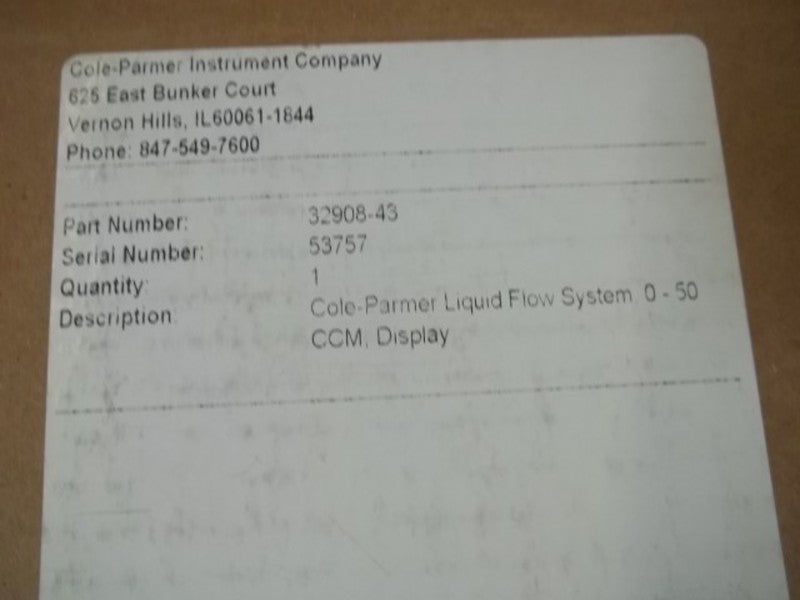 COLE-PARMER 32908-43 DIFFERENTIAL WATER FLOW METER  NSMP