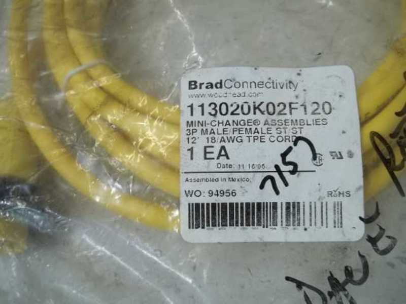 BRAD CONNECTIVITY 113020K02F120 3P MALE/FEMALE CORDSET  NSNP IN A BAG