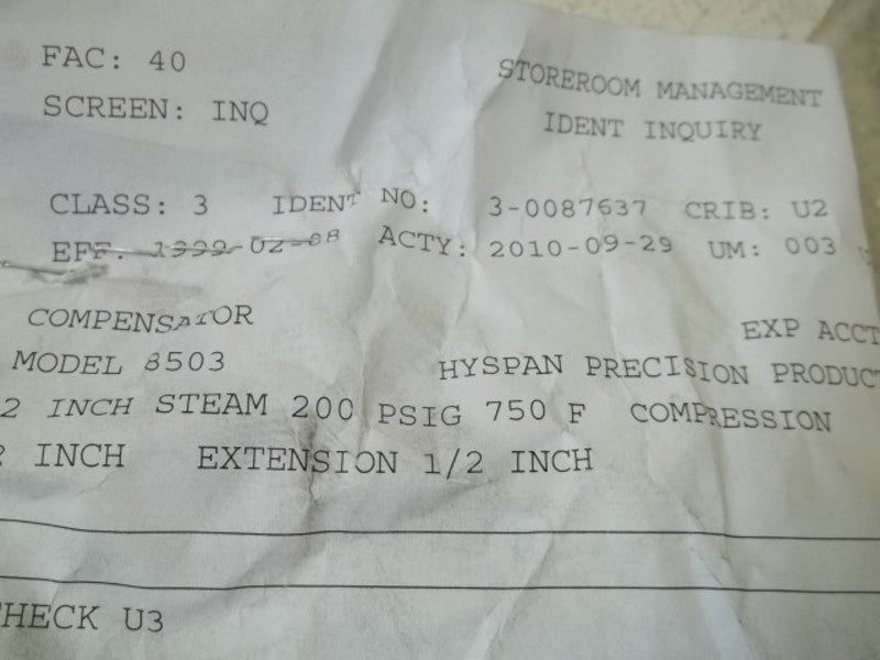 HYSPAN MODEL 8503 COMPENSATOR  NSNP IN BAG