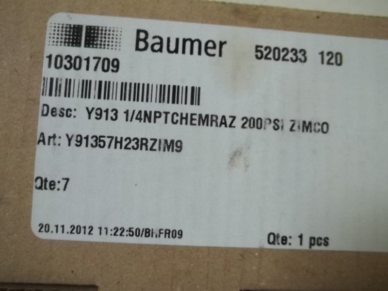 BAUMER Y91357H23RZIM9 PRESSURE TRANSMITTER 0/200PSI  NSMP