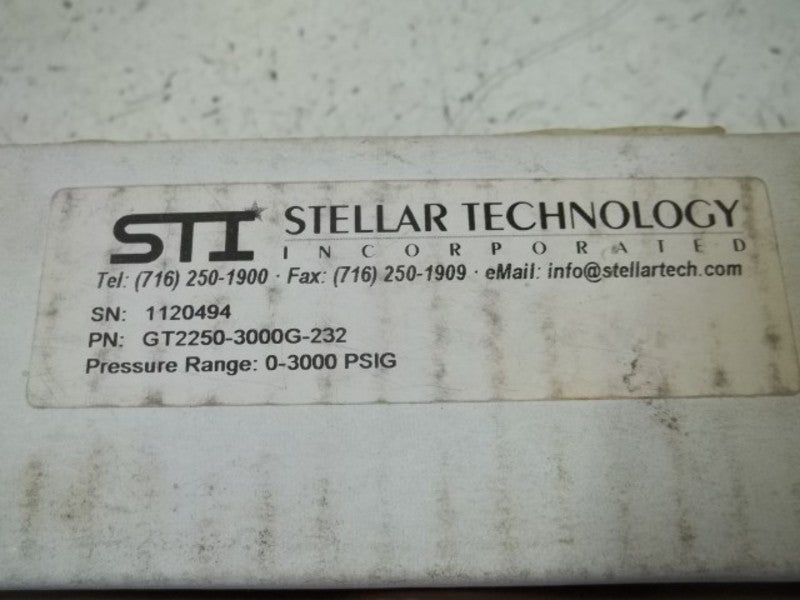 STELLAR TECHNOLOGY  GT2250-3000G-232 PRESSURE SENSOR 0-3000PSIG  NSMP