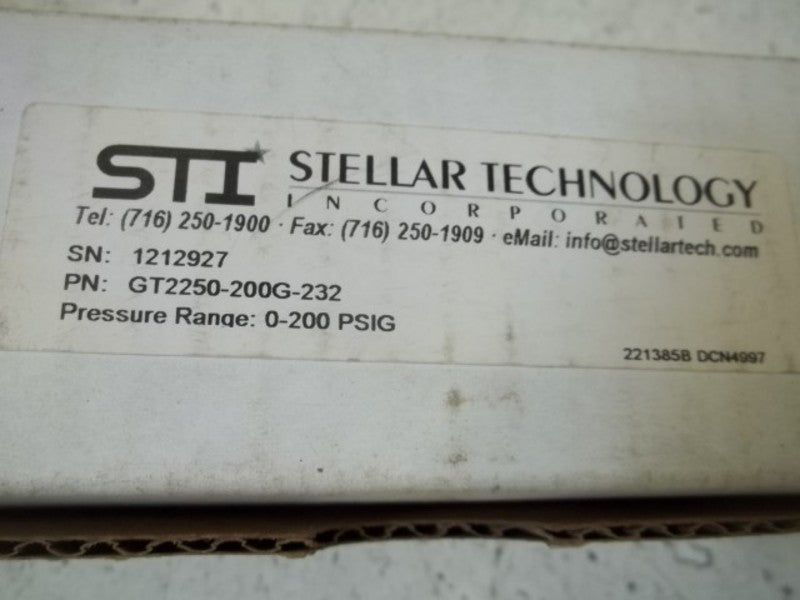 STELLAR TECHNOLOGY GT2250-200G-232 PRESSURE TRANSMITTER 0/200PSIG  NSMP