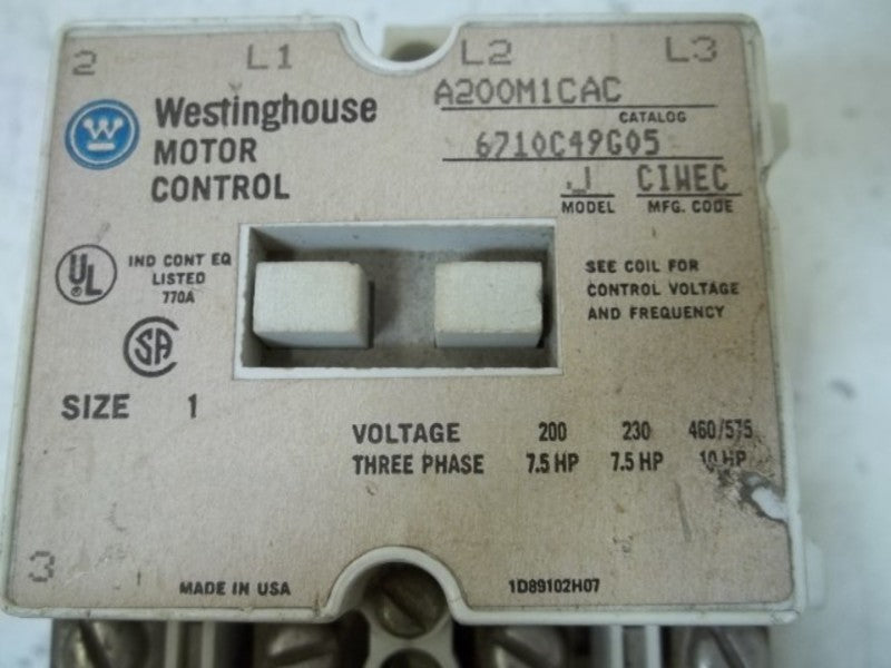 WESTINGHOUSE A200M1CAC STARTER  UNMP