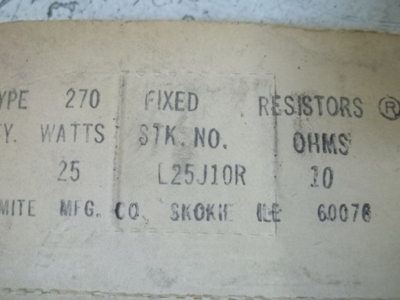 OHMITE L25J10R RESISTOR  ORIGINAL PACKAGE