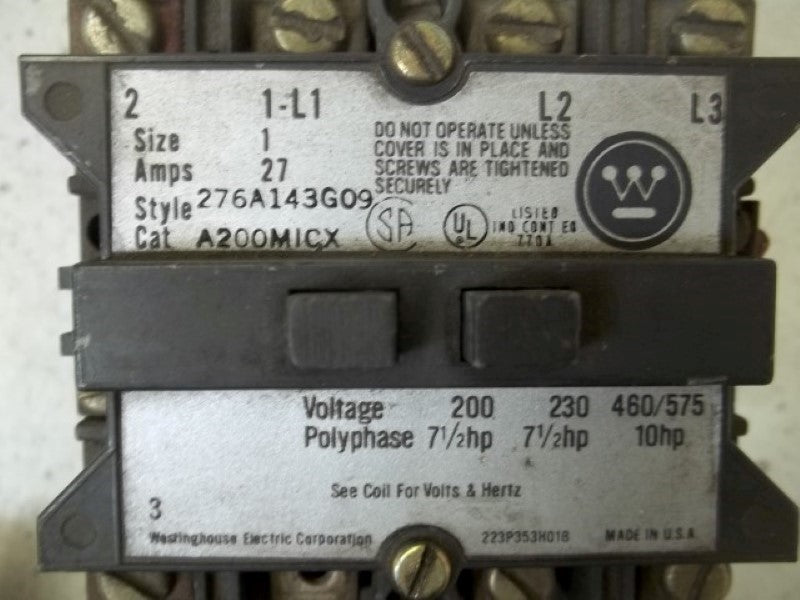 WESTINGHOUSE A200M1CX STARTER CONTACTOR  UNMP
