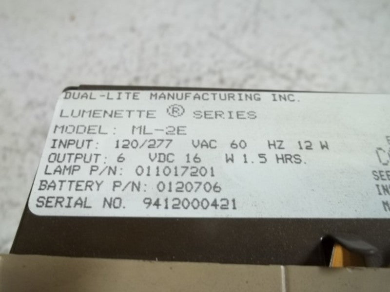 DUAL-LITE ML-2E 6VDC 120/277 VAC EMERGENCY LIGHT 2 HEAD  NSMP