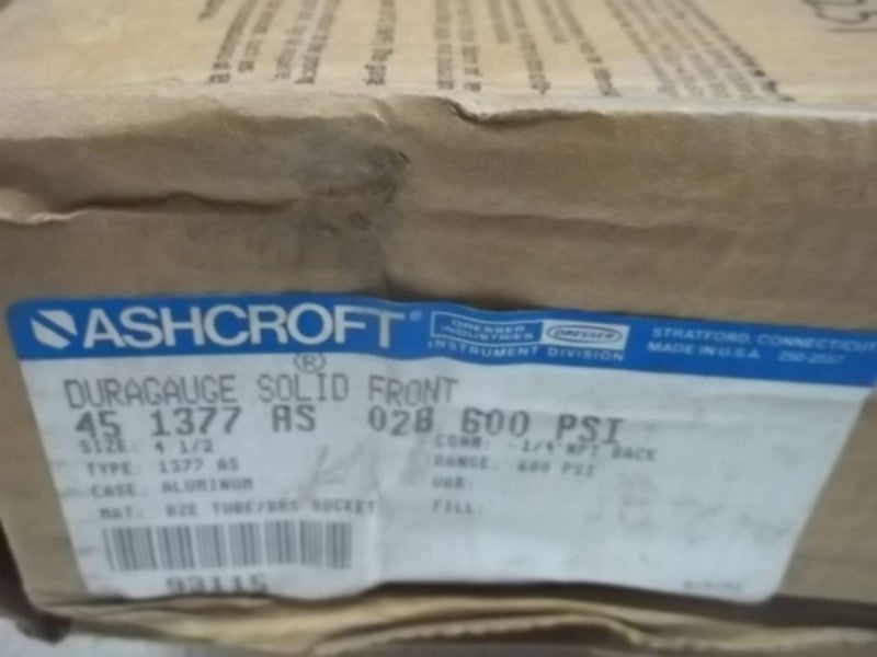 ASHCROFT 451377AS02B-600# DURAGAUGE 0-600 PSI  NSMP