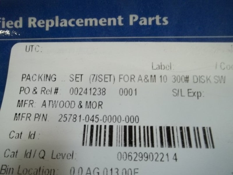 ATWOOD & MORRILL 25781-045-0000-000 PACKING SET  NSMP