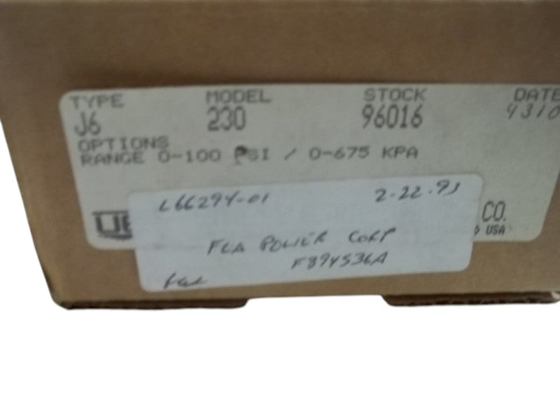 UNITED ELECTRIC J6-23096016 PRESSURE SWITCH 0-100PSI 760 KPA  NSMP
