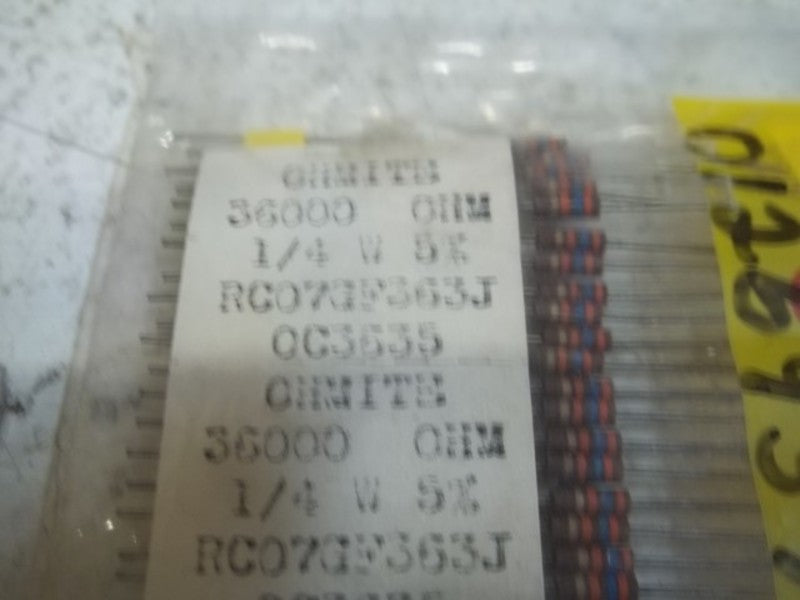 LOT OF 50 OHMITE RC07GF363J RESISTORS ON TALLY TAPE NSMP