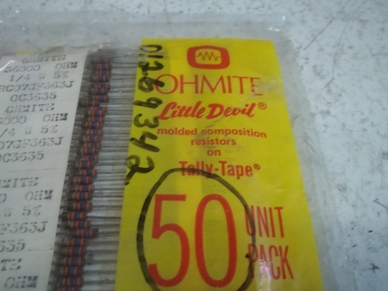 LOT OF 50 OHMITE RC07GF363J RESISTORS ON TALLY TAPE NSMP