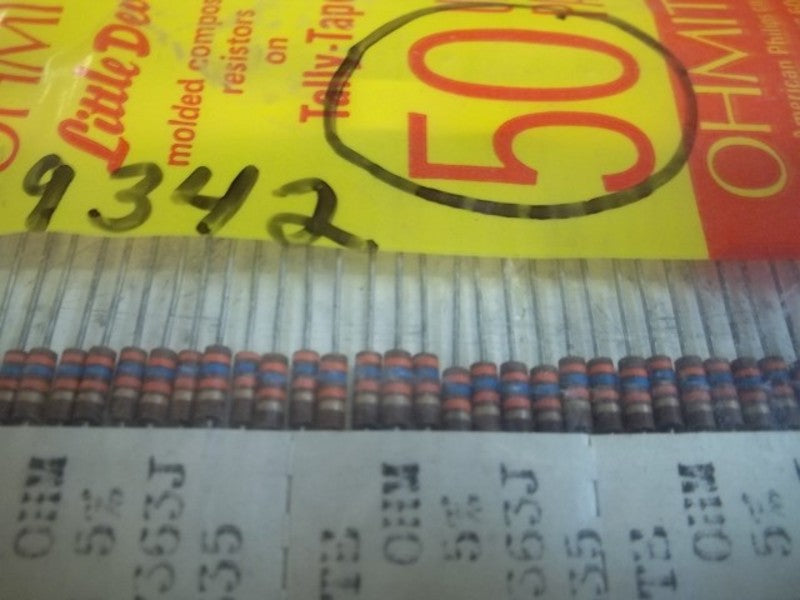 LOT OF 50 OHMITE RC07GF363J RESISTORS ON TALLY TAPE NSMP