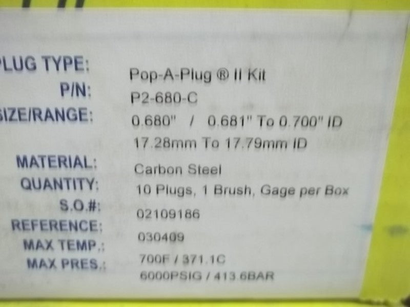 LOT OF 10 CURTISS WRIGHT P2-680-C POP-A-PLUG II KIT NSMP