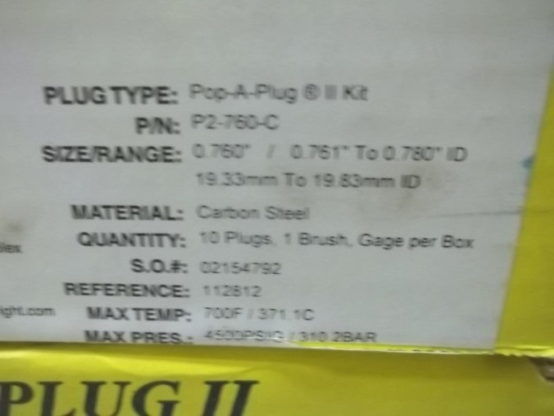 LOT OF 10 CURTISS WRIGHT P2-760-C POP-A-PLUG II KIT NSMP
